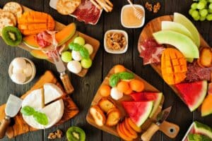 platter of soft foods with fruit and cheese for denture wearers